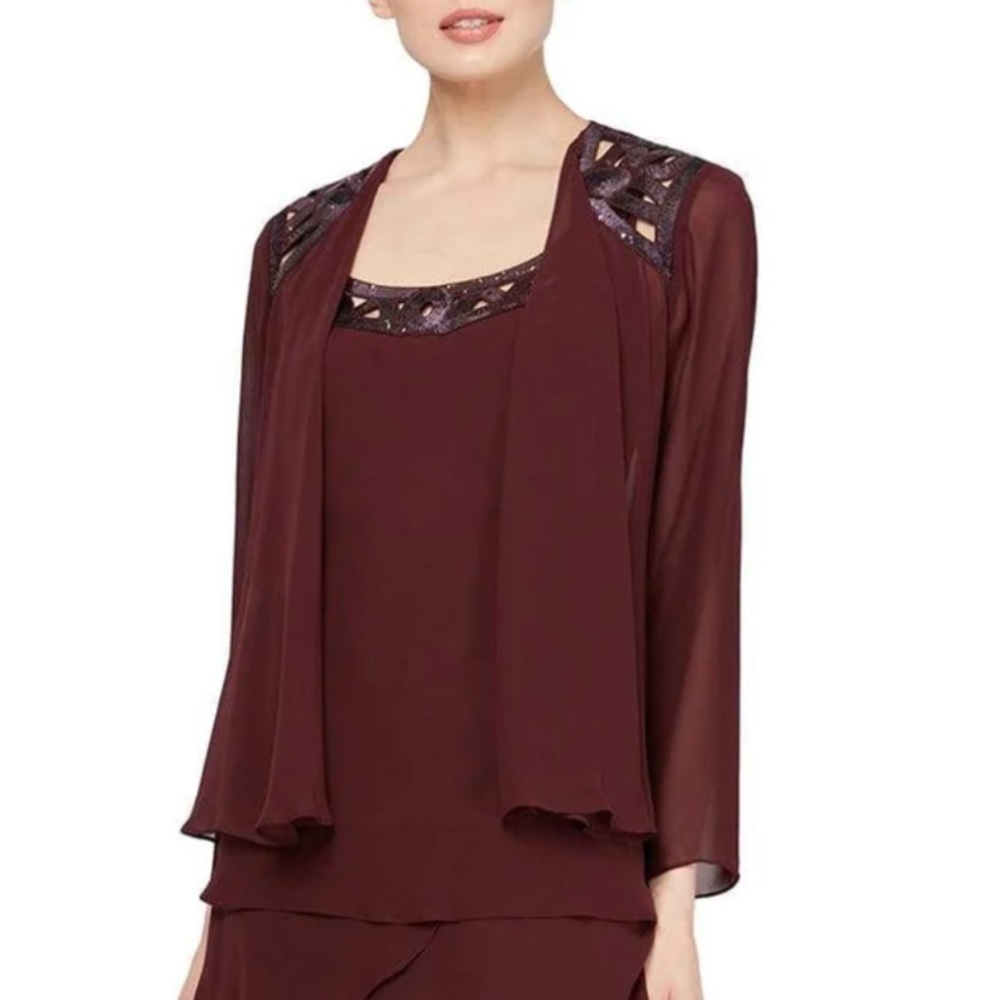 SLNY light weight sheer cardigan with sequin beaded accents size 14P